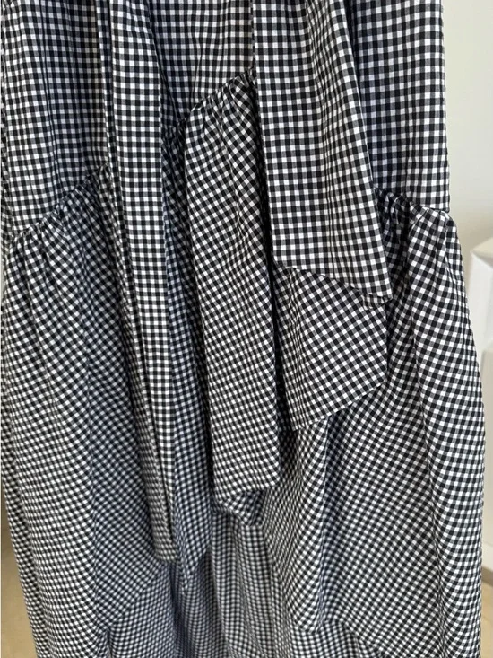 Pinko Black & White Gingham Tie-Waist A-Line Skirt, Asymmetric fabulous style, 4 - Picture 5 of 14